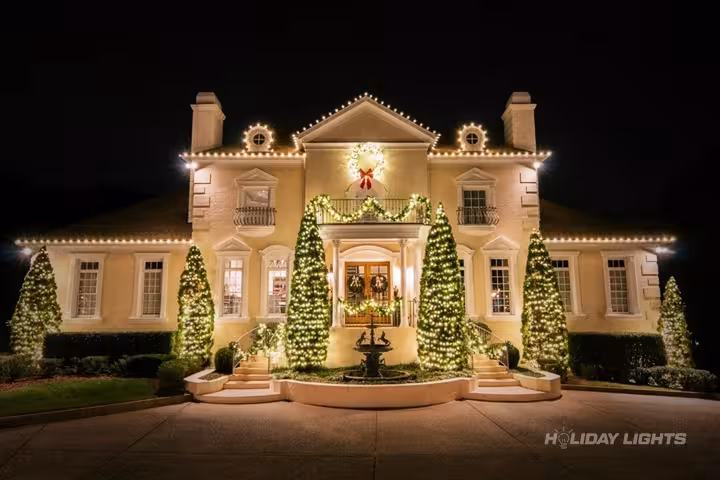 Christmas Roofline Lights Evergreen Decorated - Residential Christmas lights installation in Rhode Island