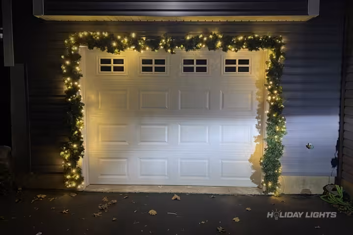 Garage Door Garlands Decoration - Residential Christmas lights installation in Rhode Island