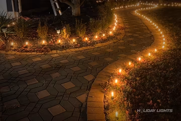Ground Lights Warm White - Residential Christmas lights installation in Rhode Island