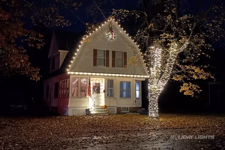 Roofline Decoration Trunk Wrapped Warm White - Residential Christmas lights installation in Rhode Island